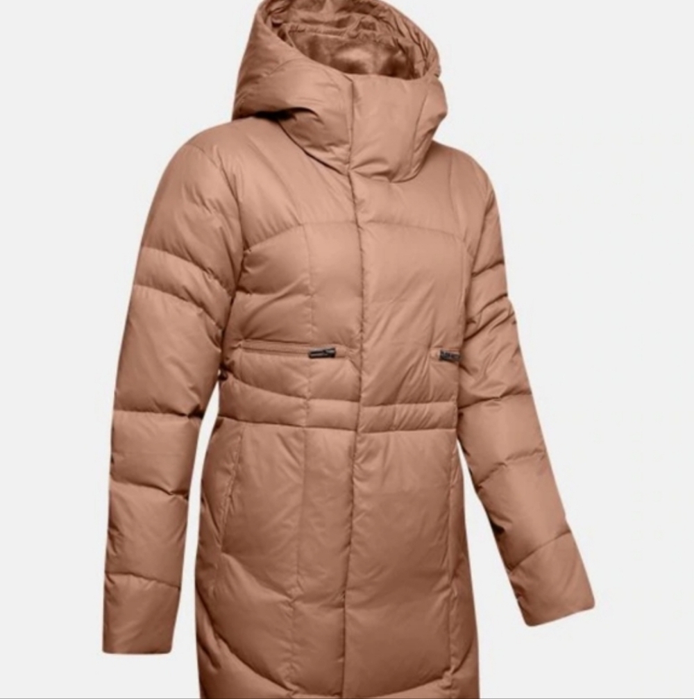 Under Armour ColdGear Long Puffer Coat Pink/Taupe Size Medium